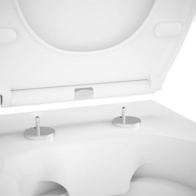 Cuvette WC suspendue compacte sans bord avec abattant et frein de chute, sortie horizontale, blanc, GoodHome Tasi
