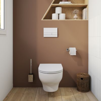 Cuvette WC suspendue compacte sans bord avec abattant et frein de chute, sortie horizontale, blanc, GoodHome Tasi