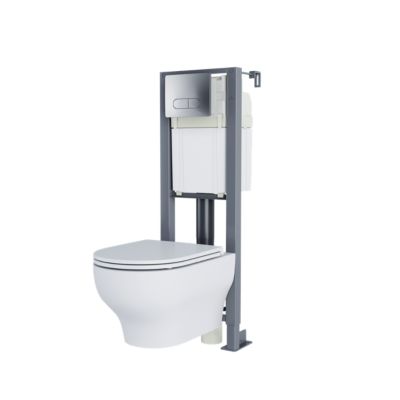 Cuvette WC suspendue compacte sans bord avec abattant et frein de chute, sortie horizontale, blanc, GoodHome Tasi