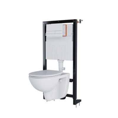 Cuvette WC suspendue compacte sans bord avec abattant et frein de chute, sortie horizontale, blanc, GoodHome Tasi