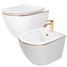 Cuvette wc suspendue REA + Bidet Carlo Mini White Gold Edge