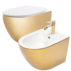 Cuvette wc suspendue REA Carlo Mini Flat + Bidet Carlo Mini White Gold