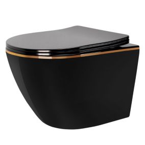 Cuvette wc suspendue REA Carlo mini rimless duroplast flat black gold edge