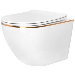 Cuvette WC suspendue REA Carlo White Mini Flat Gold Edge