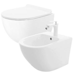 Cuvette Wc Suspendue Rea Carter White + Bidet Carter Mini
