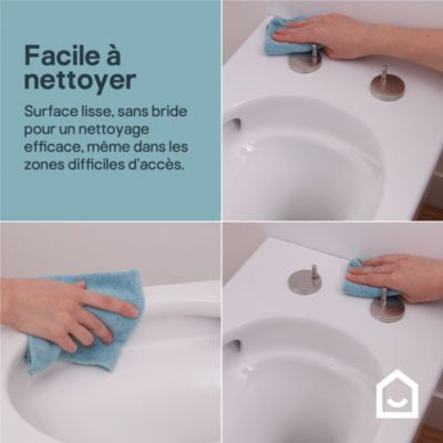 Cuvette WC suspendue sans bride avec abattant déclipsable et frein de chute, sortie horizontale, blanc, effet Vortex, GoodHome Cavally