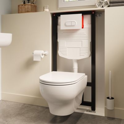 Cuvette WC suspendue sans bride avec abattant déclipsable et frein de chute, sortie horizontale, blanc, effet Vortex, GoodHome Cavally