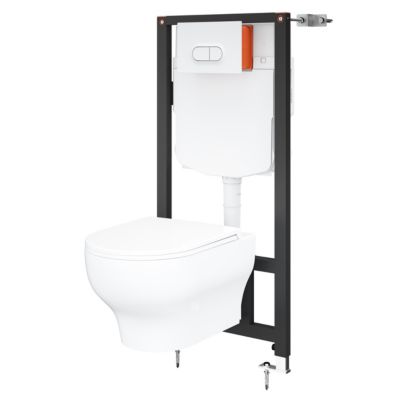Cuvette WC suspendue sans bride avec abattant déclipsable et frein de chute, sortie horizontale, blanc, effet Vortex, GoodHome Cavally