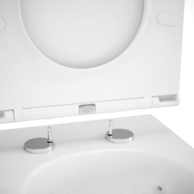 Cuvette WC suspendue sans bride avec abattant déclipsable et frein de chute, sortie horizontale, blanc, effet Vortex, GoodHome Cavally