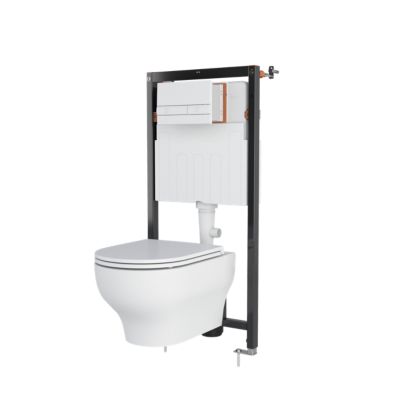 Cuvette WC suspendue sans bride avec abattant déclipsable et frein de chute, sortie horizontale, blanc, effet Vortex, GoodHome Cavally