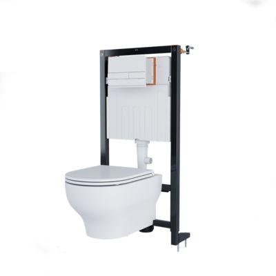 Cuvette WC suspendue sans bride avec abattant déclipsable et frein de chute, sortie horizontale, blanc, effet Vortex, GoodHome Cavally