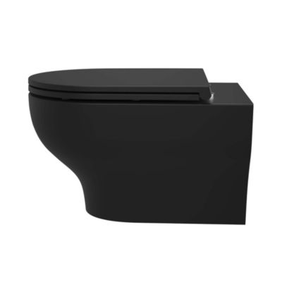 Cuvette WC suspendue sans bride avec abattant déclipsable et frein de chute, sortie horizontale, noir, effet Vortex, GoodHome Cavally
