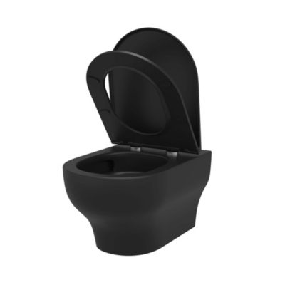Cuvette WC suspendue sans bride avec abattant déclipsable et frein de chute, sortie horizontale, noir, effet Vortex, GoodHome Cavally