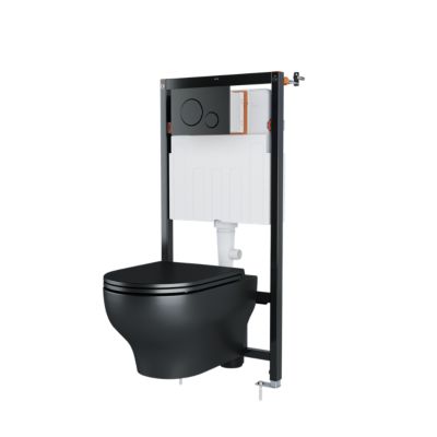 Cuvette WC suspendue sans bride avec abattant déclipsable et frein de chute, sortie horizontale, noir, effet Vortex, GoodHome Cavally