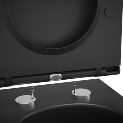 Cuvette WC suspendue sans bride avec abattant déclipsable et frein de chute, sortie horizontale, noir, effet Vortex, GoodHome Cavally