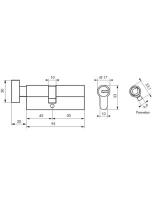 Cylindre de serrure à bouton 5G, 45Bx35mm, nickel, anti-arrachement, 5 clés - SP