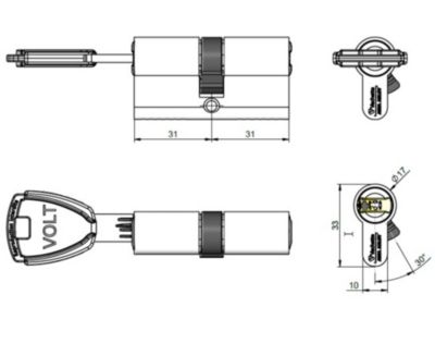 Cylindre Vachette Volt Synkro 30 x 30 mm, 4 clés