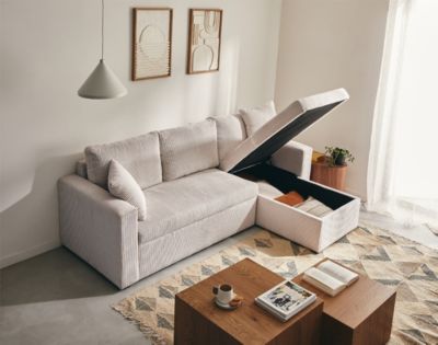Cyrus - canapé d'angle réversible 4 places - convertible avec coffre - en velours côtelé - Best Mobilier