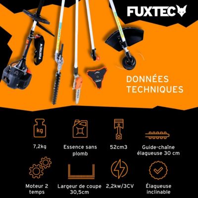 Débroussailleuse thermique multifonction 5en1 - FUXTEC FX-MT252ER - 52cm3 3CV élagueuse inclinable