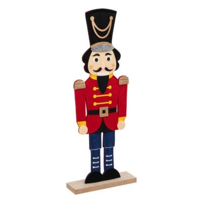 Déco de Noël Casse-Noisette Rouge en Bois et Feutrine H 41 cm