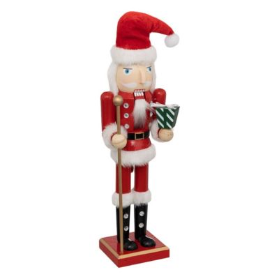 Déco de Noël Casse-Noisette Rouge et Blanc en Bois H 38 cm