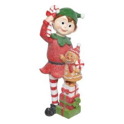 Déco de Noël Lutin et Bonhomme Pain d'épice en résine H 24 cm