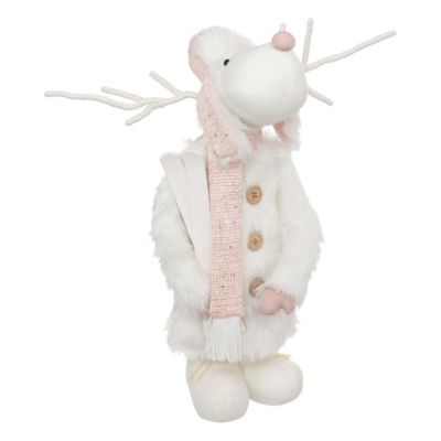 Déco de Noël Renne téléscopique Rose et Blanc  H maxi 76 cm