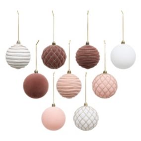 Déco de Sapin Coffret 9 Boules de Noël pailletées D 8 cm Rose et Blanc