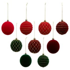 Déco de Sapin Coffret 9 Boules de Noël pailletées D 8 cm Rouge et Vert