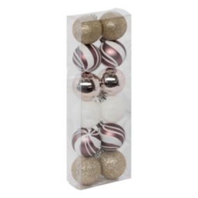 Déco de sapin Lot de 12 Boules de Noël D 4 cm - Rose et Blanc