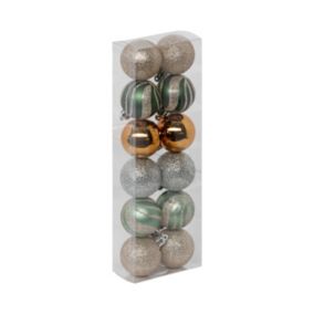 Déco de sapin Lot de 12 Boules de Noël D 4 cm - Vert et Cuivre