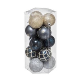 Déco de sapin Lot de 15 Boules de Noël D 5 cm - Champagne Bleu et Argent