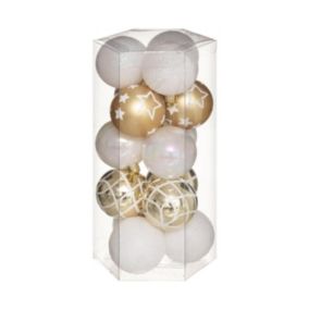 Déco de sapin Lot de 15 Boules de Noël D 5 cm - Or et Blanc