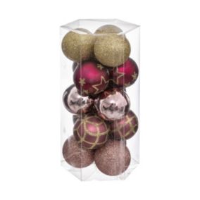 Déco de sapin Lot de 15 Boules de Noël D 5 cm - Rose et Or