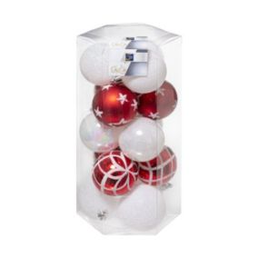 Déco de sapin Lot de 15 Boules de Noël D 5 cm - Rouge et Blanc