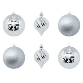 Déco de sapin Lot de 6  Boules de Noël D 10 cm - Argent et Blanc