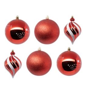 Déco de sapin Lot de 6  Boules de Noël D 10 cm - Rouge et Blanc