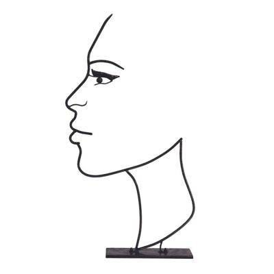 Déco jardin métal visage fil ombre noire - Noir 110 cm