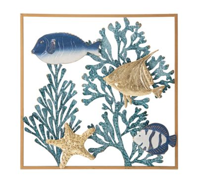 Déco murale mer en métal multicolore 50,2x3,8x50,2 cm