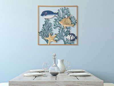 Déco murale mer en métal multicolore 50,2x3,8x50,2 cm