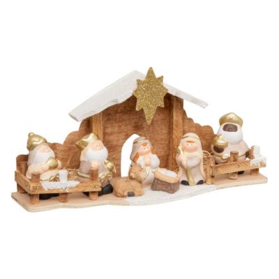 Déco nativité 7 santons 33x16cm grès et mdf - feeric lights & christmas