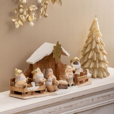 Déco nativité 7 santons 33x16cm grès et mdf - feeric lights & christmas