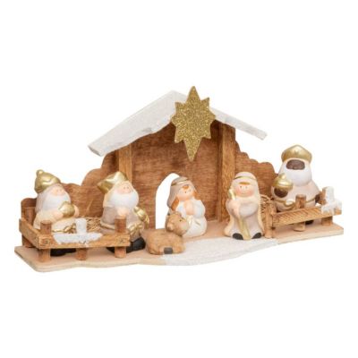 Déco nativité 7 santons 33x16cm grès et mdf - feeric lights & christmas