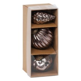 Déco Sapin de Noël Lot de 3 Boules en Verre Marron D 8 cm