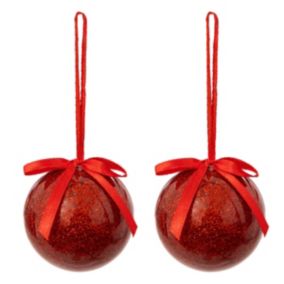 Déco Sapin Lot de 2 Boules de Noël Rouge pailleté D 6 cm