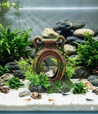 Décoration aquarium amphore cachette poisson avec prise pompe a air ...