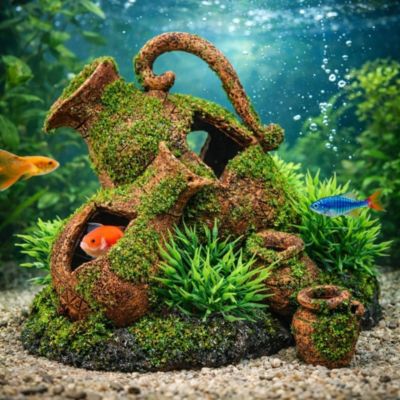 Décoration aquarium amphore cachette poissons décor naturel | Castorama