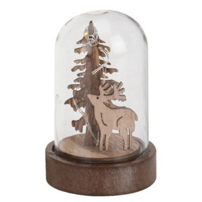 Décoration lumineuse en bois sous cloche