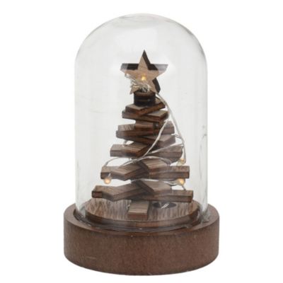 Décoration lumineuse en bois sous cloche