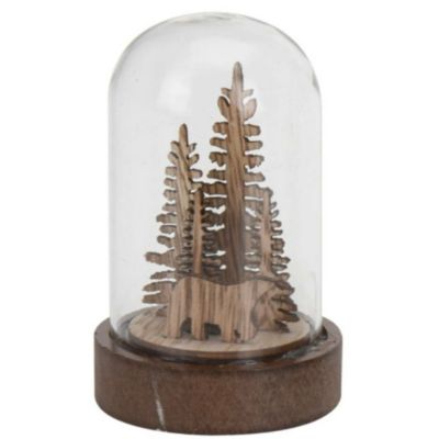 Décoration lumineuse en bois sous cloche